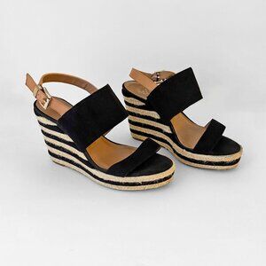 Vince Camuto leather and canvas wedge sandals